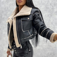 Respirant dames mode veste en cuir 2024 hiver laine d'agneau recadrée tenue plaine teint durable coton rempli