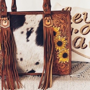 Tournesol usiné à la main bohème Western cuir de vachette véritable gland sac à bandoulière inde fabricant en gros prêt Stock - Product Image 1