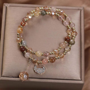 Luxury Handmade Natura 8mm <b>Beads</b> <b>Bracelet</b> Rutile Quartz Pink Chalcedony With Bezel Set For Fashion Jewelry With Birthday Gift - Product Image 2