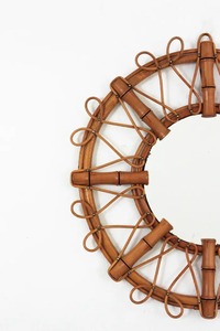 Hecho a mano moderno Boho Chic ratán tejido pared acento espejo artesanal enmarcado dormitorio sala de estar baño uso decorativo - Product Image 5