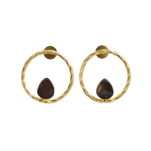 Pendientes Colgantes de Latón Natural Smoky Loop con Cuarzo Semiprecioso, Acabado Satinado, Chapado en Oro, Sin Níquel, Duraderos, Unisex, a la Moda - Product Image 1