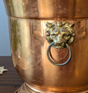 Pot de fleurs et jardinière décoratif de forme ronde, luxueux, en cuivre, jardinière en métal, cuivre pur, poignée latérale en forme de lion - Product Image 3