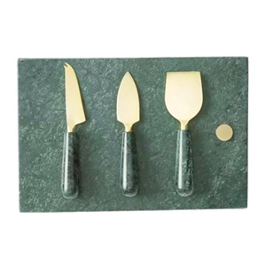 Handcrafted Custom Design 3pcs Stainless Steel Gold Cheese Spreader <b>Set</b> with Green <b>Marble</b> Handles Used for Party Wedding <b>Dinner</b> - Product Image 1