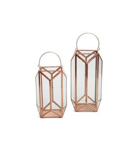 Rose Gold Plated Metal <b>Lantern</b> With Glass for Home Decoration New Latest Metal Candle Votive in Wholesale Price - Product Image 1