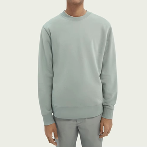 Sudadera de cuello redondo de moda minimalista verde claro para hombre, suéter informal acogedor de mezcla de algodón suave al por mayor para ropa de calle de otoño - Product Image 1