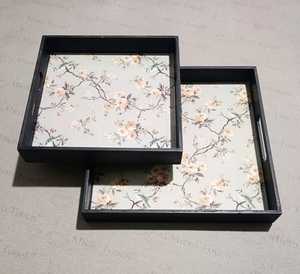 ชุดถาดเสิร์ฟเคลือบไม้คุณภาพสูงพร้อมแผ่นฟอยล์สีทองเหมาะสำหรับโต๊ะกาแฟบริการชาและการนำเสนอของว่าง - Product Image 3