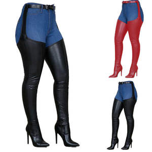 Bottes sexy à bout pointu au-dessus du genou, en daim et maille, avec fermeture éclair, en caoutchouc/PU, confortables, à plateforme rehaussante, pour l'automne/hiver/été - Product Image 2