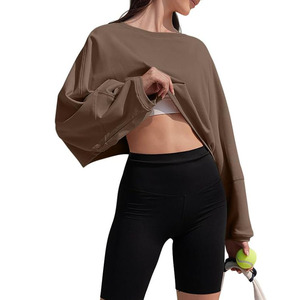 Sweat à capuche court en coton avec logo personnalisé pour femmes Sweat-shirt uni surdimensionné pour femmes - Product Image 4