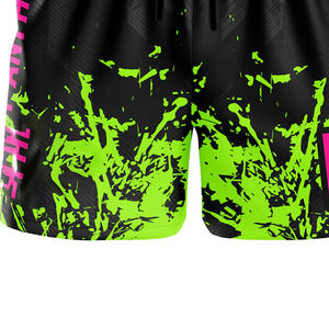 Neon <b>Green</b> and Black Splash Print <b>Shorts</b> for <b>Men</b> Trendy Sportswear with Elastic Waist and Drawstring for Gym and Street Style - Product Image 4