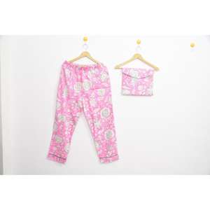 Ensemble de pyjama en coton floral rose 100% coton, imprimé à la main, vêtements de nuit pour femmes, ensembles de vêtements de nuit confortables pour femmes - Product Image 3