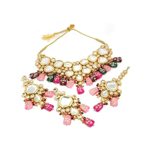 Women's and Girls' Multicolor Kundan <b>Studded</b> Necklace Set for Weddings - Product Image 5
