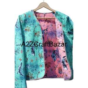 Veste matelassée réversible en coton 100% pour femmes, style formel indien fait à la main avec patchwork floral pour femmes et filles - Product Image 5