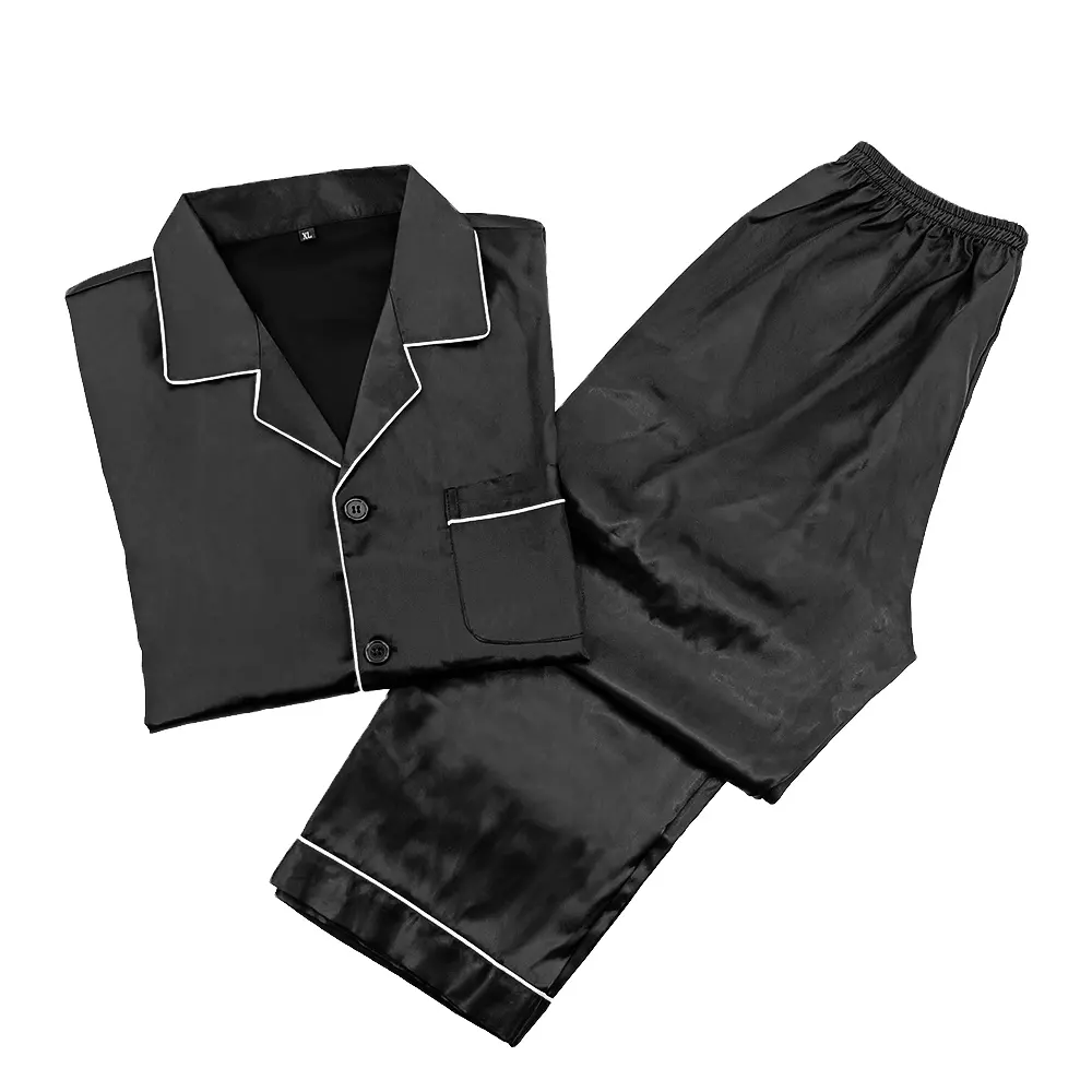 Grosir piyama dan baju tidur pria poliester, set pakaian tidur piyama lembut detail indah untuk pria