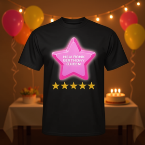 Camiseta New Rank Birthday Queen con diseño de cinco estrellas, color negro, talla para adultos - Product Image 3