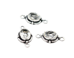 Connecteur double boucle en argent antique et plaqué or 18 carats avec topaze blanche 20X10mm NC129 pour la fabrication de bijoux - Product Image 1