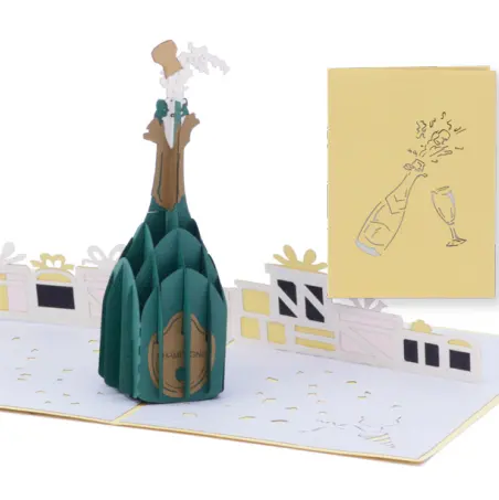 Şampanya koleksiyonu cam bardak Pop Up kart şampanya tema için parti hediye 3D kart cam bardak hatıra tebrik kartı kutlamak