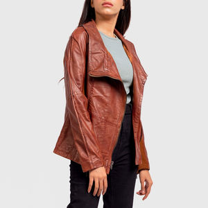 Chaqueta de cuero de piel de oveja genuina de moda de Invierno para mujer con cremallera relleno de algodón MOQ bajo procesamiento terminado - Product Image 4