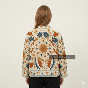 Chaqueta de Mujer Tejida a Mano con Bordado Floral Estilo Terciopelo, Diseño Bohemio y Patrón de Arte Folclórico Teal, Manga Larga, Estilo Casual - Product Image 2