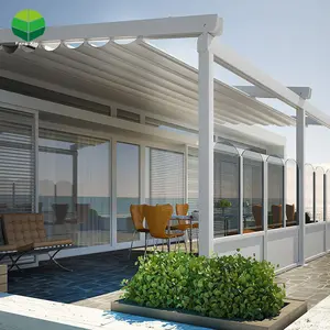 Pelindung matahari tahan air, Pergola atap dapat ditarik luar ruangan Aluminium PVC Pergola elektrik