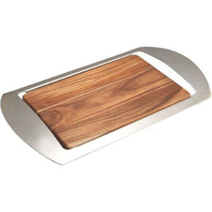 Plateau de service rectangulaire en acier inoxydable et bois d'acacia de qualité supérieure, plateau de service pour collations pour la maison, l'hôtel et le restaurant - Product Image 1