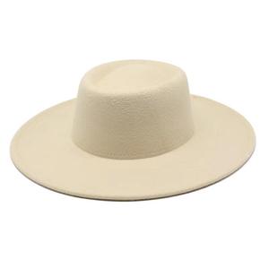 Chapeau Fedora à large bord de 9,5 cm de haute qualité en gros, chapeau en feutre à sommet plat unisexe pour femmes et hommes - Product Image 4