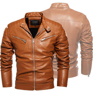 Hot Selling Elegant Men's Autumn Leather Jacket Solid Color with Two Side Pockets Made From Durable jacket for men - Product Image 5