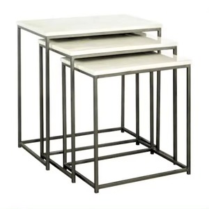 Table d'appoint moderne de luxe en fer avec dessus rectangulaire en marbre Ensemble unique de 3 pièces pour le salon et la chambre à coucher - Product Image 1