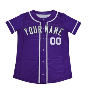 Camiseta de béisbol morada personalizada con botones, camiseta de béisbol de equipo con nombre y número personalizados, poliéster transpirable de secado rápido - Product Image 3