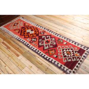 Vintage Rug, <b>Runner</b> 3x9.6 ft Rug, Kilim <b>Red</b> Ikat Rug - Product Image 4