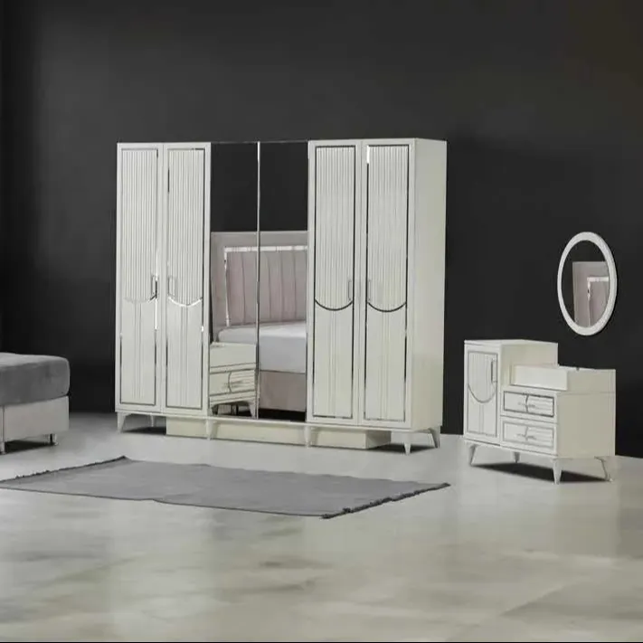Schlafzimmer-Set 5 Stück verspiegelter Kleiderschrank 2024 Design neu eingetroffen Werkspreise Top-Qualität türkischer Stil günstiger Preis
