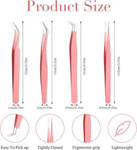 Ensemble professionnel de 4 pinces à épiler antistatiques en acier inoxydable durables avec embouts en fibre pour une préhension parfaite - Product Image 2