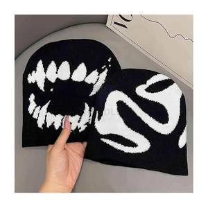 Bonnet en laine mélangée noir à motif graphique, streetwear pour hommes et femmes, bonnet tricoté Y2K, bonnet ample gothique, bonnet d'hiver, mode hip-hop, esthétique - Product Image 4
