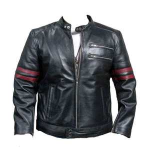 Chaqueta de motorista negra con cremallera de piel de oveja de cuero real para hombre con forro negro acolchado y bolsillos exteriores interiores OEM al por mayor 2024 - Product Image 5