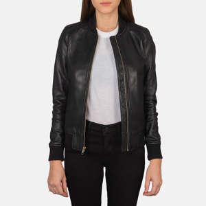 Chaqueta Bomber de Cuero para Mujer Bliss en Negro - Product Image 1