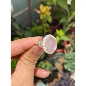925 Silver Oval Cut <b>Rose</b> <b>Quartz</b> <b>Ring</b> Romantic Bezel Set Rhodium Plated for Everyday Wear - Product Image 2