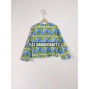 Longueur régulière coton tissé veste matelassée à la main Animal imprimé Boho femmes automne avant ouvert Kimono rayure passepoil manteau - Product Image 6