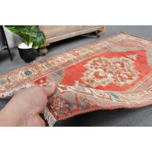 Alfombra roja y beige de Anatolia, alfombras turcas de 3,8x7 pies - Product Image 3