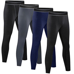 Leggings de compression pour hommes, longueur intégrale, couleur unie, spandex, nylon, taille élastique, noir, gris, bleu marine - Product Image 1