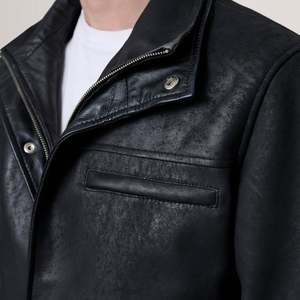 Chaqueta de Cuero Genuino de Oveja Clásica Negra Sean con Cremallera, Estilo Casual de Motero, Bordado Técnico para Otoño, Talla XS - Product Image 6