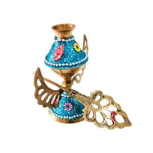 Aplicador de Kohl/Kajal Surmedani de Latón Moderno Hecho a Mano, Diseño Artístico Azul Brillante para Ocasiones Especiales, Multipieza - Product Image 3