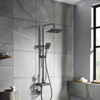 Robinet de douche de salle de bain à poignée unique en laiton avec pistolet de pulvérisation intégré, ensemble de pomme de douche à effet pluie gris canon à touches de piano