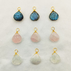 Cristal de guérison sculpté en coquillage de pierres précieuses naturelles 925 argent Sterling or vermeil pendentif enveloppé de fil à la mode unisexe - Product Image 5