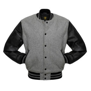 Grey varsity jacket men Letterman Jacket with <b>gold</b> Leather Sleeves wholesale letterman custom leather varsity jacket for men - Product Image 2