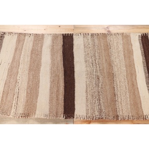 Kilim Vintage Rug, 2.5x12.8 ft Turkish Rug, <b>Brown</b> Paisley <b>Wool</b> Rug - Product Image 3