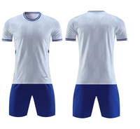 Conjunto de Camiseta de Fútbol Blanca y Azul para Hombre, Manga Corta, Cuello Redondo, Absorbe la Humedad, Transpirable, Ropa Deportiva de Algodón para Verano, Adulto