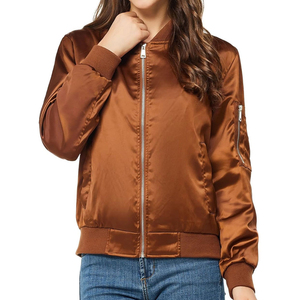 Chaqueta Bomber de satén con cremallera de color sólido para mujer, peso ligero de calidad premium con ropa informal para chaqueta Bomber de satén para mujer - Product Image 1