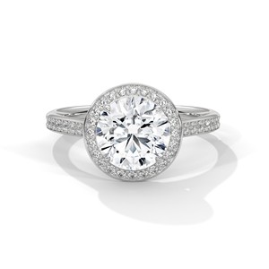 2.0ct Round Brilliant Cut Moissanite Halo <b>Solitaire</b> <b>Ring</b> with Pave Band 925 Sterling <b>Silver</b> - Product Image 1