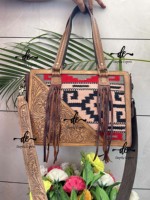 Sac fourre-tout à franges en cuir sculpté à la main Sac à main élégant Sac à main en tissu jacquard Sacs en cuir de grande capacité pour femmes à usage multiple