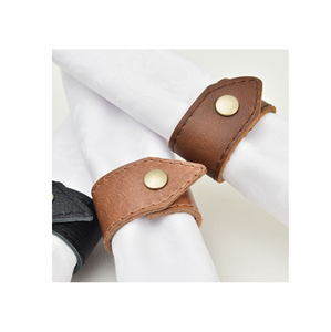 Rond de serviette en cuir Accessoires de vaisselle modernes Anneaux de porte-mouchoirs en bois/cuir Porte-mouchoirs pour la décoration intérieure - Product Image 5