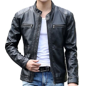 Wholesale Custom Logo PU Leather <b>Jackets</b> for Men Stand Collar Front Logo <b>Waterproof</b> Slim <b>Padded</b> Moto Bomber - Product Image 1